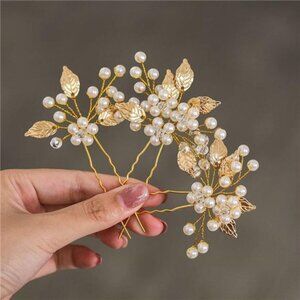 Pearl Bride Wedding Hair Pins Leaf Bridal Head Piece Flower Hair Accessories